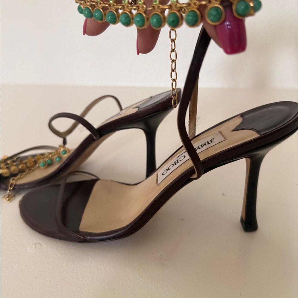 Gorgeous Jimmy Choo jeweled ankle wrapped sandals. Excellent condition.